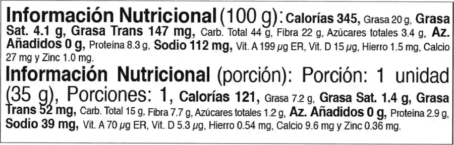 Información Nutricional Banano Refrigerado
