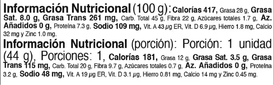 Información Nutricional Brownie